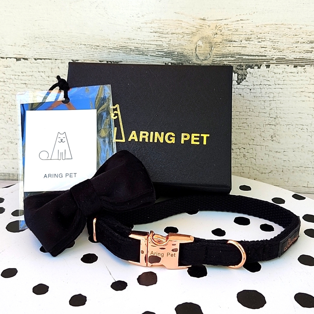 NWT ARING PET BLACK VELVET CAT COLLAR AND BOW TIE
